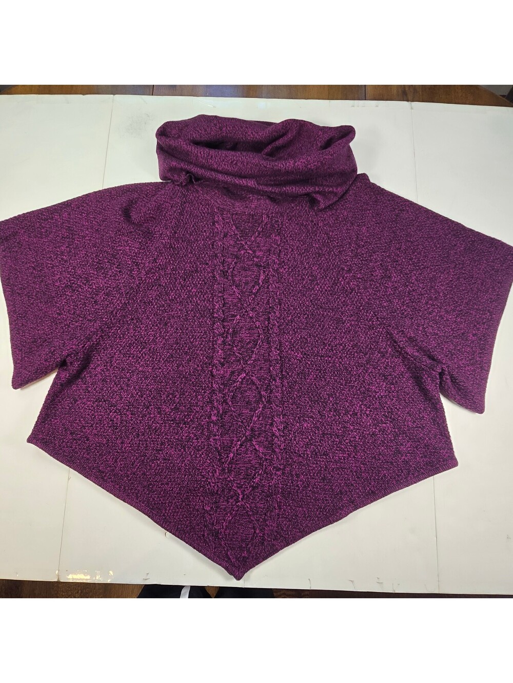 New Directions Weekend Purple Marled Cowl Neck Poncho Sweater 2X